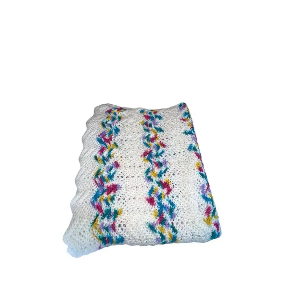 Vintage Handmade Crochet‎ Zig Zag Ripple Afghan Blanket 70x40